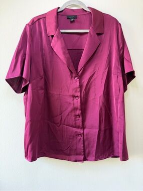 Halogen satiny short-sleeve dress shirt